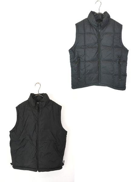 古着 90s GAP 軽量 100% リップストップ ナイロン シェル リバーシブル ダウン ベスト パッカブル ブラック S
