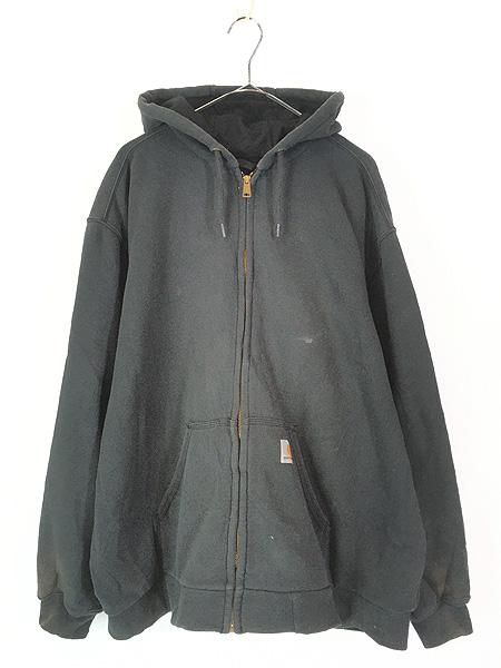 古着 Carhartt 裏地 メッシュ ワンポイント パッチ スウェット ジップ パーカー 黒 XL 古着