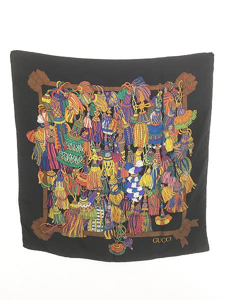 雑貨 古着 GUCCI カラフル タッセル シルク バンダナ スカーフ 小物 古着