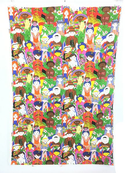 雑貨 古着 70s- 世界の人々 民族 総柄 カバー ファブリック シーツ インテリア 古着