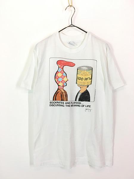 古着 80s USA製 John Long Humor 「Sockrates & Playdoh」 対話 ジョーク パロディー ポップ アート Tシャツ L