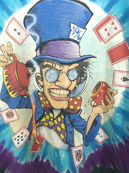 古着 00s Alice in Wonderland 不思議の国のアリス 「Mad Hatter × Cheshire Cat」 キャラクター タイダイ Tシャツ L 古着 00s Alice in Wonderland 不思議の国のアリス 「Mad Hatter