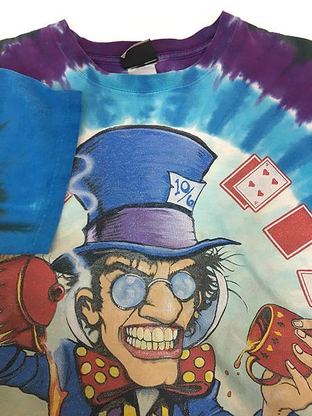 古着 00s Alice in Wonderland 不思議の国のアリス 「Mad Hatter × Cheshire Cat」 キャラクター タイダイ Tシャツ L 古着 00s Alice in Wonderland 不思議の国のアリス 「Mad Hatter