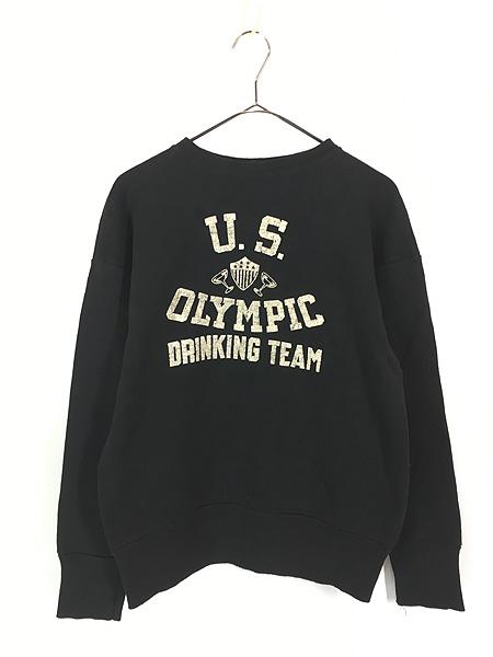 古着 50s 「U.S. OLYMPIC DRINKING TEAM」 ジョーク パロディー 100%コットン スウェット トレーナー ブラック!! L位