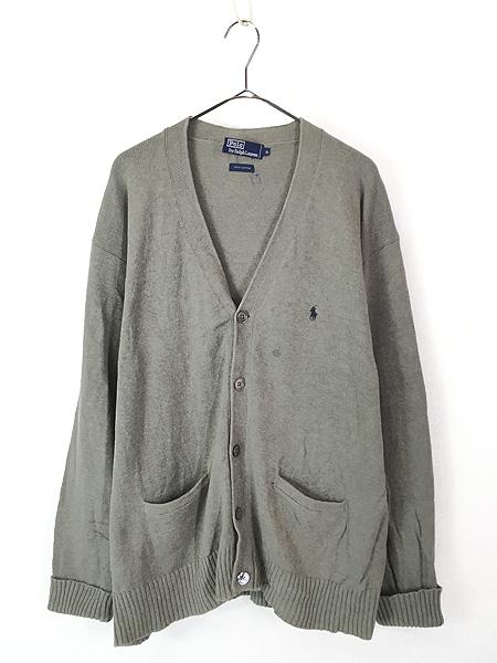 古着 90s Polo Ralph Lauren ワンポイント ソリッド コットン ニット カーディガン グレー XL 古着の通販は 6,221円