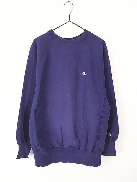 古着 90s USA製 Champion Reverse Weave ワンポイント リバース スウェット 紫 XL 古着