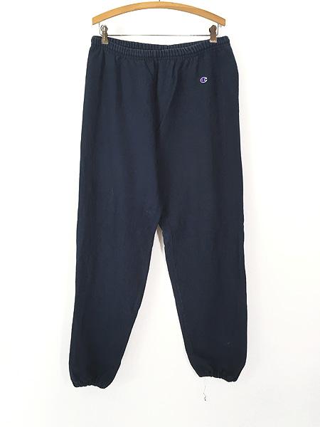 古着 90s USA製 Champion Reverse Weave ワンポイント リバース スウェット パンツ ネイビー XL?@