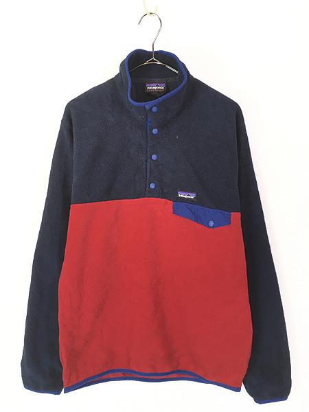 古着 10s Patagonia ネイビー×レッド バイカラー スナップT シンチラ フリース ジャケット Mの通販は