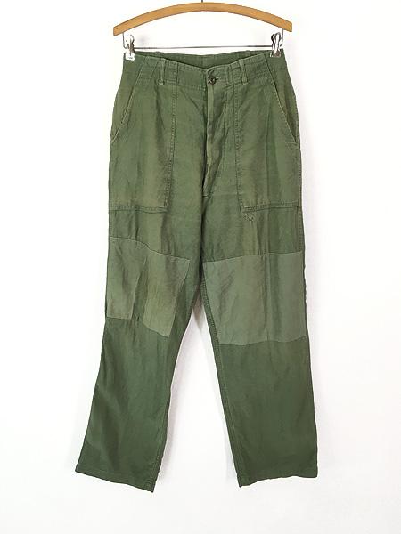 古着 60s 米軍 US ARMY 「初期」 リペア&パッチワーク コットンサテン ミリタリー ベイカー パンツ ストレート W31 L30