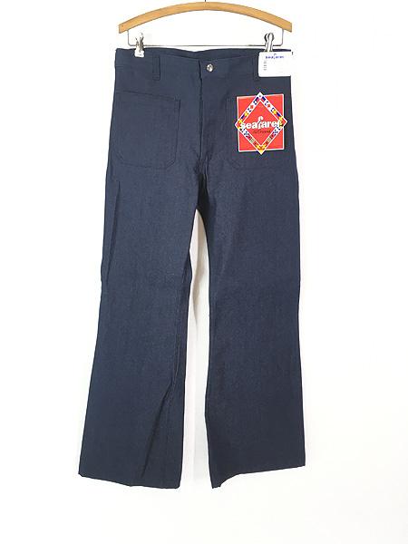 古着 Deadstock!! 90s USA製 米軍 USN Seafarer 真紺 ブルー デニム セーラー マリン パンツ フレア W32 L34の通販は