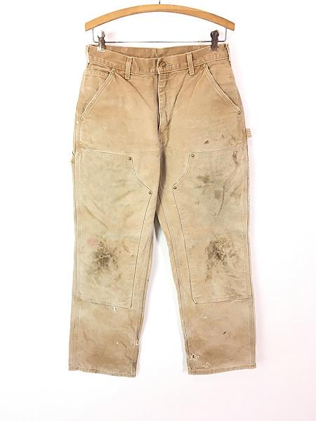 古着 USA製 Carhartt フェード ブラウン ダック Wニー ペインター カスタム ワーク パンツ W30 L29 古着