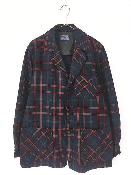 古着 60s Pendleton ブラック タータン チェック ウール テーラード ジャケット L位