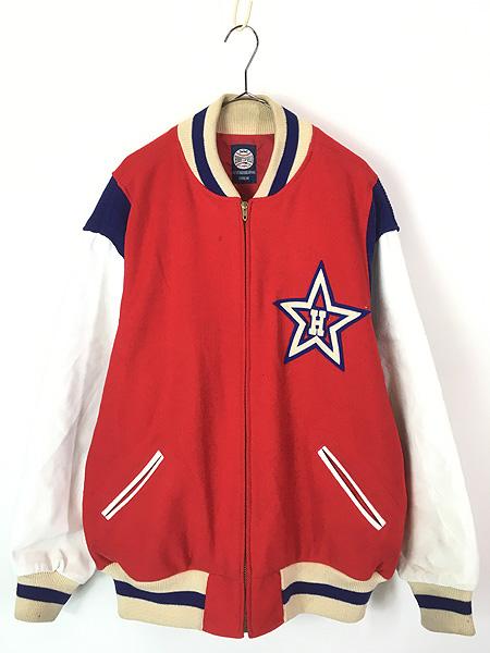 古着 70s Ebbets Field Flannels 「HOLLYWOOD」 本革 レザー ウール スタジアム ジャケット スタジャン XL