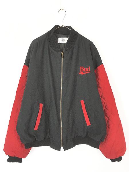 古着 80s USA製 Budweiser ビール 企業 刺しゅう キルティング パデット スタジャン ジャケット L位 古着
