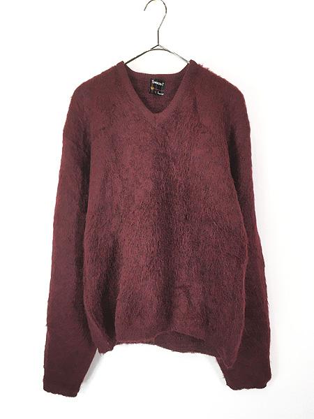 古着 60s Towncraft Penneys 無地 プレーン シャギー モヘア ウール セーター ワイン L