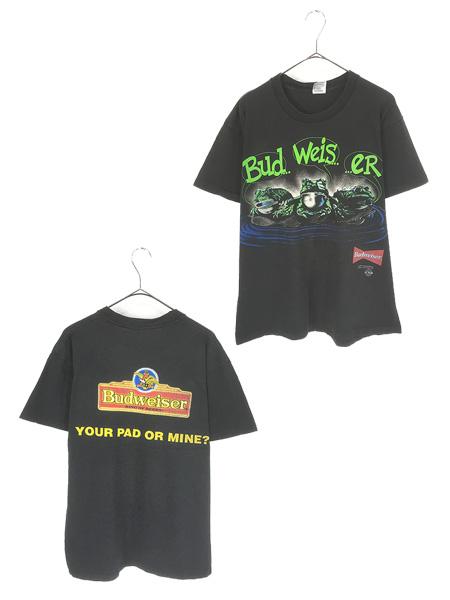 古着 90s USA製 Budweiser バドワイザー ビール 企業 カエル Tシャツ L 古着