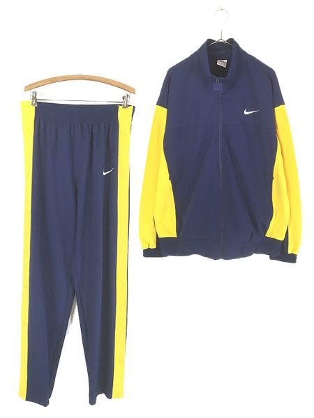 古着 90s NIKE ネイビー×イエロー ジャージ トップ トラックスーツ セットアップ L 古着