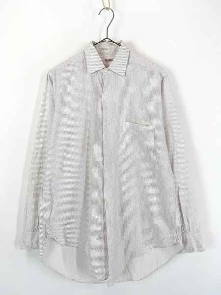 古着 50s Tru Val 黒ピン!! カスリ × ストライプ 総柄 マチ付 コットン ドレス シャツ 14 1/2