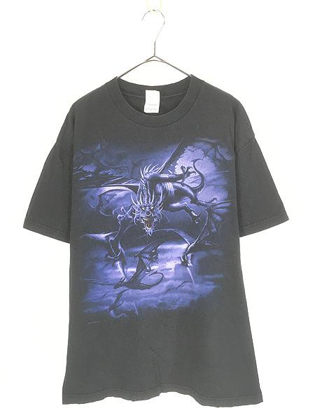 古着 00s LIQUID BLUE ドラゴン プリント Tシャツ XL 古着