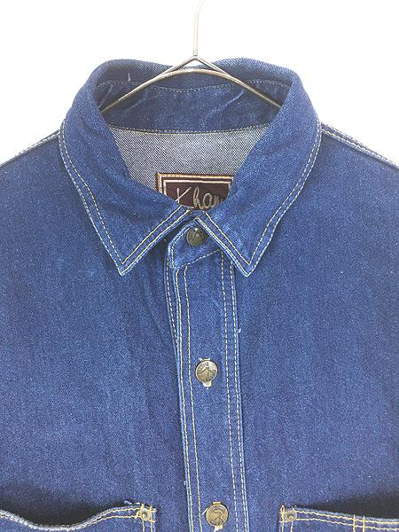 古着 90s USA製 David Khan jeans 半袖 ブルー デニム ボックス シャツ