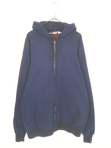 古着 90s ドイツ製 MAN SIZED 無地 ソリッド 裏サーマル ラグラン スウェット ジップ パーカー ネイビー 3XL-TALL