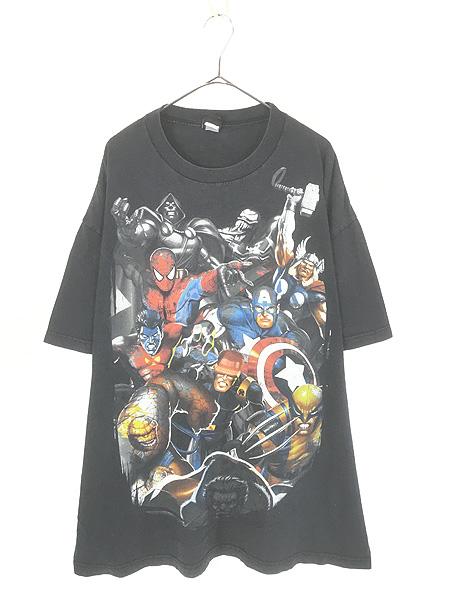 古着 00s MARVEL マーベル ヒーロー マルチ キャラクター Tシャツ XL位 古着