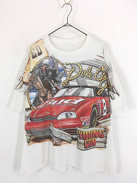 古着 90s No8 Dale Earnhardt Jr. 「Budweiser」 レーシング グラフィック オールオーバー Tシャツ XL位 古着