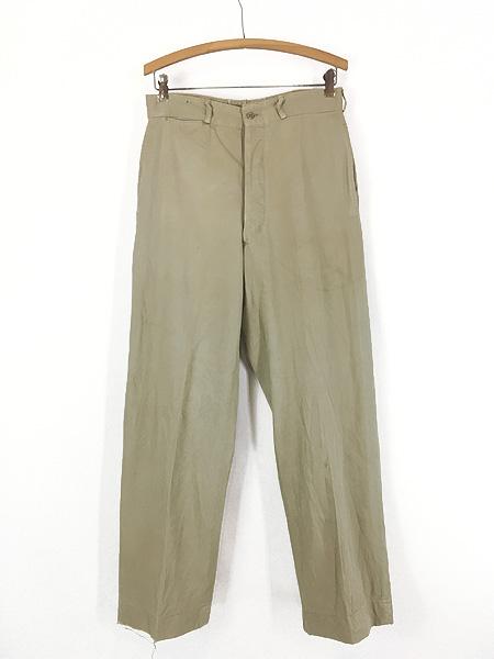 古着 50s 米軍 USMC 「Cotton Uniform Twill Khaki」 ミリタリー ボタンフライ コットン チノ パンツ チノパン ストレート W30 L31