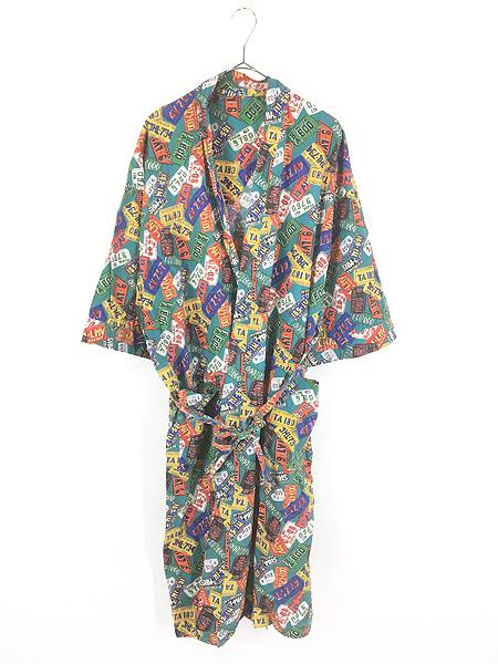 古着 70-80s ナンバー ライセンス プレート 総柄 コットン ガウン コート S位 古着