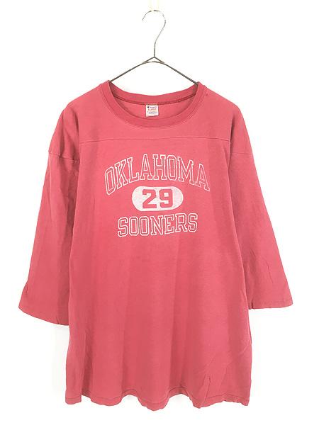 古着 80s USA製 Champion 「OKLAHOMA SOONERS」 カレッジ ナンバリング フットボール Tシャツ XL 古着