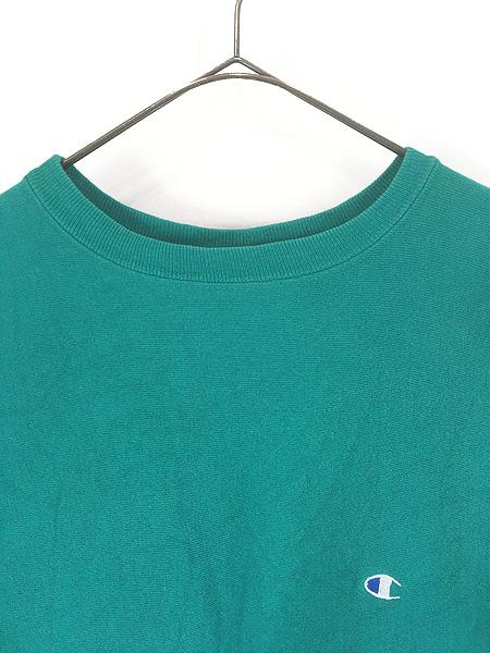 古着 90s USA製 Champion Reverse Weave 青目 ワンポイント リバース スウェット トレーナー 緑 XL 古着