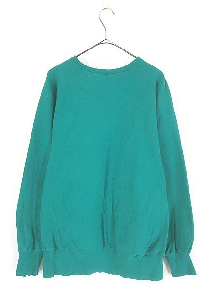 古着 90s USA製 Champion Reverse Weave 青目 ワンポイント リバース スウェット トレーナー 緑 XL 古着