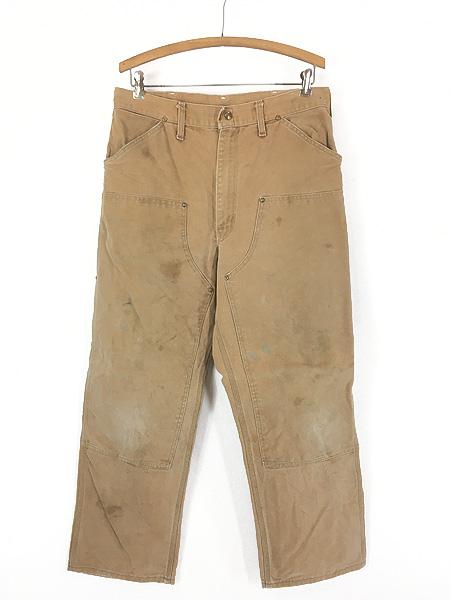 古着 80s USA製 Carhartt BRN フェード ブラウン ダック Wニー ワーク ペインター パンツ W33 L28 古着