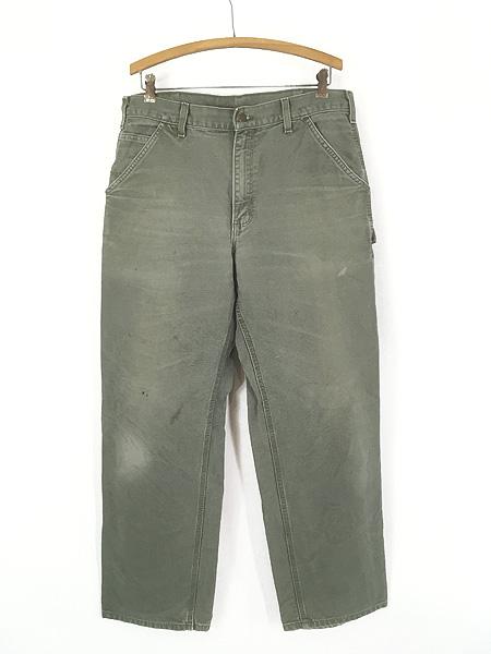 古着 00s Carhartt MOS モスグリーン ダック ワーク ペインター パンツ W35 L31 古着