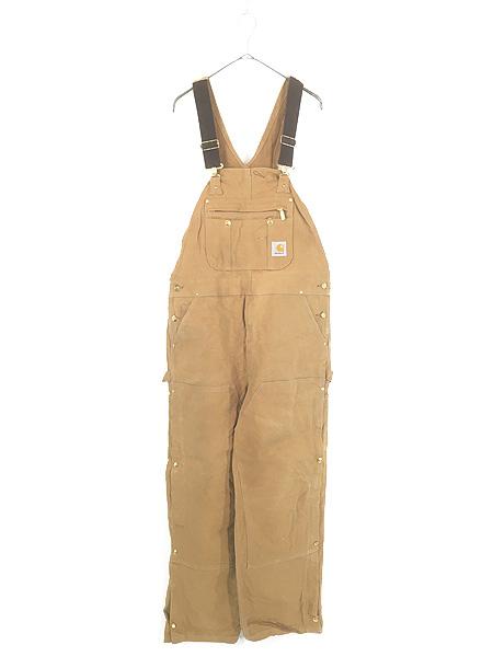 古着 10s Carhartt BRN ブラウン ダック Wニー ワーク オーバーオール W40 L29 古着