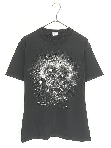 古着 90s USA製  Einstein 蓄光プリント 偉人 フォト アート Tシャツ M