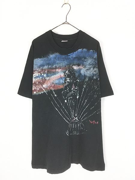 古着 90s 製 Virtus 民族 スカル ハンドペイント アート Tシャツ XL