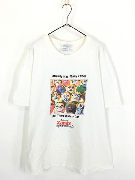 古着 00s USA製 「Anxiety Has Many Faces But There Is Only One Xanax」 ドラッグ フェイス アート Tシャツ XL