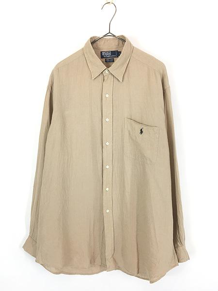 古着 Polo Ralph Lauren 「LOWELL SPORT」 ワンポイント ソリッド 100%  リネン シャツ ベージュ L 古着