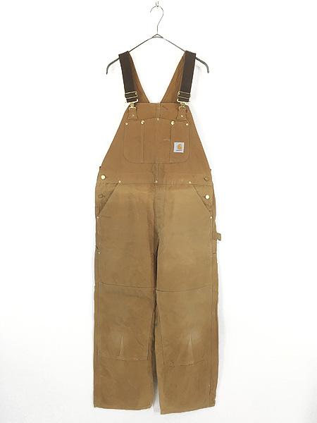 古着 90s USA製 Carhartt BRN ブラウン ダック Wニー ワーク オーバーオール W39 L29 古着