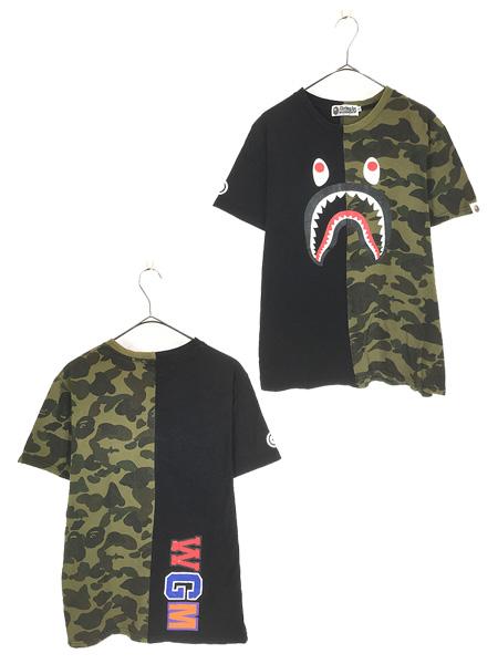 古着 90s- A BATHING APE Bape カモ 迷彩 セパレート シャーク ストリート ブランド Tシャツ XL