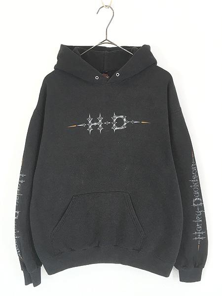 古着 00s HARLEY DAVIDSON アイアン ロゴ バー&シールド スウェット パーカー M 古着