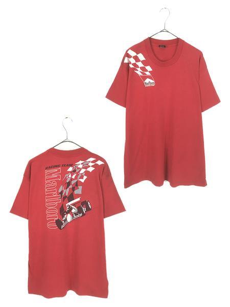 古着 90s USA製 Marlboro マルボロ チェッカー フラッグ レーシング Tシャツ XL 古着