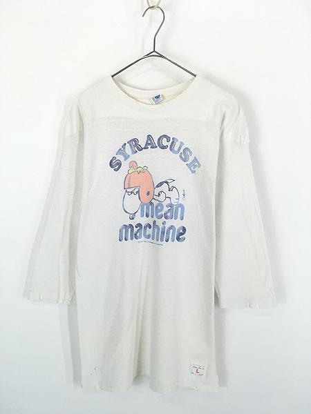 古着 80s USA製 Snoopy スヌーピー 「SYRACUSE」 フットボール Tシャツ 7分袖 L 古着