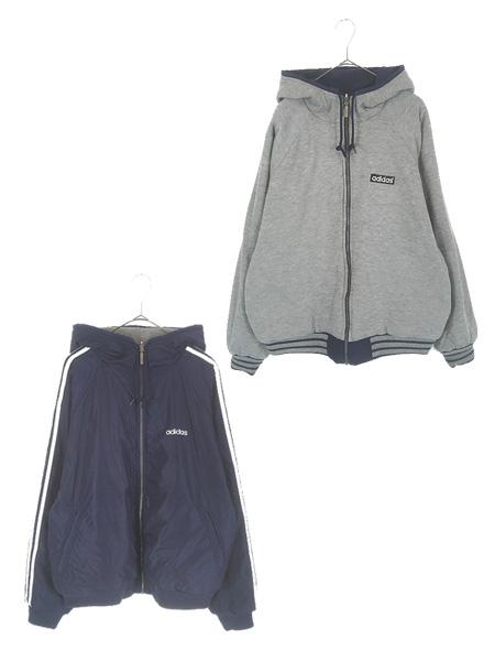 古着 90s adidas ナイロン × スウェット リバーシブル パデット ジャケット パーカー L 古着