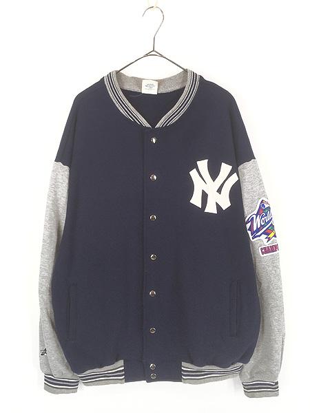 古着 90s USA製 MLB New York Yankees ヤンキース パッチ スウェット スタジャン ジャケット XXL 古着