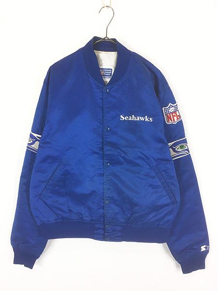 古着 80s USA製 NFL Seattle Seahawks シーホークス パデット 光沢 サテン スタジャン ジャケット L 古着