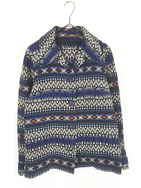 レディース 古着 80s ネイティブ ボーダー 開襟 ゴブラン コットン ジャケット L位 古着