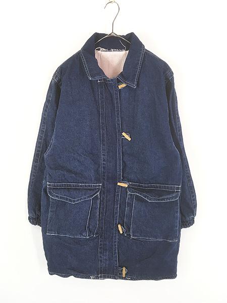 レディース 古着 フランネル ライナー ウッド トグルボタン 濃紺 デニム ダッフル ジャケット M位 古着