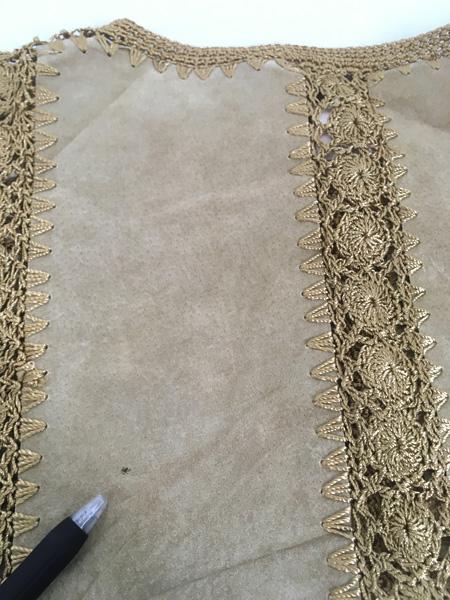 レディース 古着 90s Scully カギ編み 本革 スエード レザー パッチ